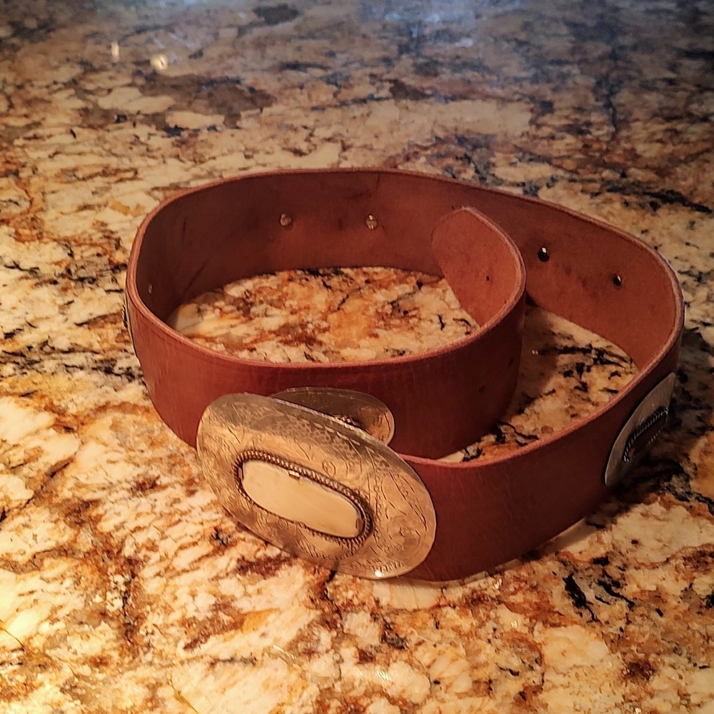 Chico's Brown Leather Belt with Silver-Tone Conchos - Picture 9 of 14